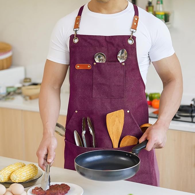 Aoomzoon Canvas Aprons for Men Chef Apron, Work Apron - 16oz Heavy Duty Cross