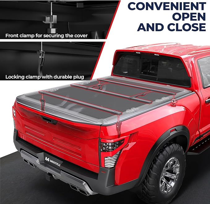 MOSTPLUS 5FT Tri Fold Soft Folding Truck Bed Tonneau Cover Compatible with Nissan Frontier 2005-2025 2026 Fleetside/Suzuki Equator 2009-2014 On Top 60Inch