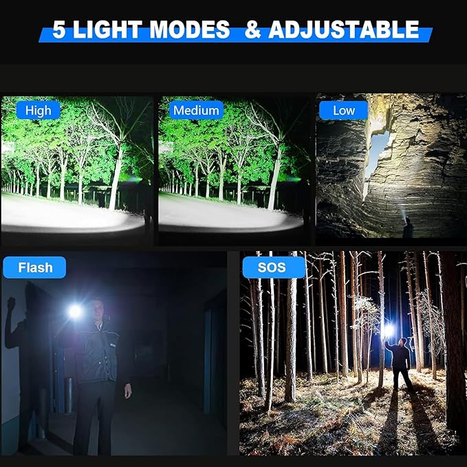 Rechargeable LED Flashlights 10000.00 High Lumens,?Ÿ�?ŸŽ?Ÿ�?Ÿ“ ?��?�ž?�° High Powered Waterproof Tactical Flashlight Spotlight Flashlight for Home, Bright Flashlight Black for Outdoor Camping Emergency