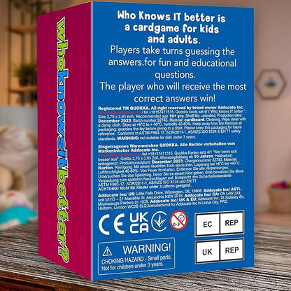 QUOKKA Who Knows Better? - Set 4 in 1 - Family Card Trivia Game | Fun Learning & Educational Questions for Families | Suitable for Boys & Girls