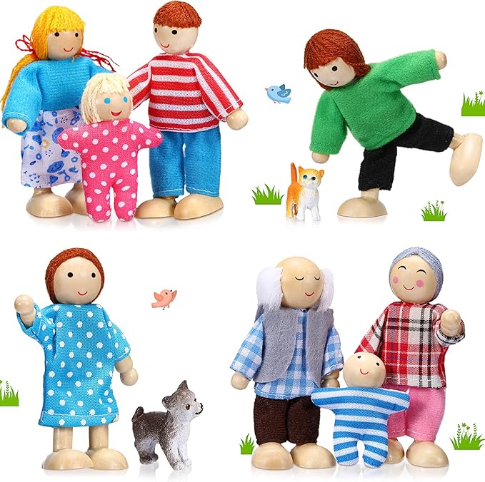 Skylety 10 Pcs Wooden Dollhouse Set of Mini People Figures Dollhouse Dolls Wooden Doll Play Figures Accessories(Pretty Style)