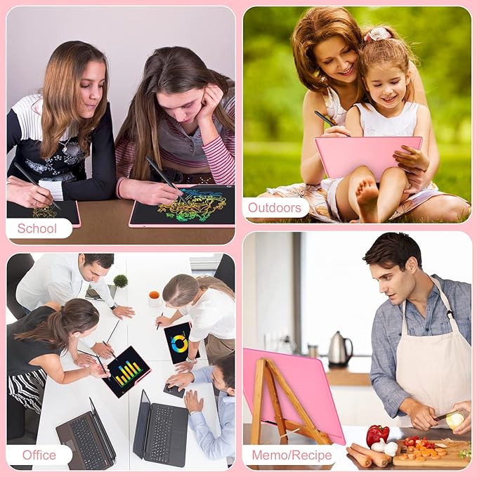 LCD Writing Tablet,16 Inch Colorful Screen Rechargeable Doodle Board Toddler Educational Toys for 3 4 5 6 Years Old Boys Girls Reusable Portable Drawing Tablet Christmas Toys Gifts for Kids (Pink)