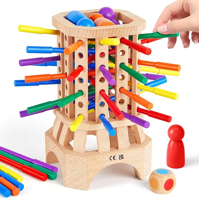 Montessori Wooden Board Game, Educational Toys for 3 4 5 6 Year Old, Board Games for Kids with Colorful Sticks, Math Game Fine Motor Skills Toys, Family Travel Games for Kids and Adults Gifts for 3+