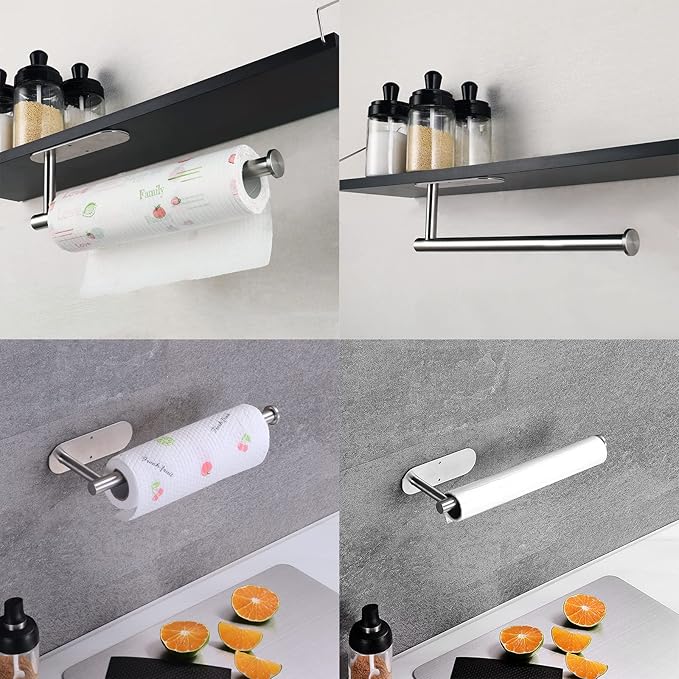 Paper Towel Holder with 2 Hooks-Under Cabinet Paper Towel Holder