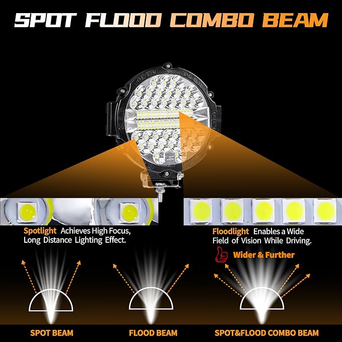 LED Lights Pods,7 inch Off Road 201W Fog 12V 24V Spot Flood Driving Fog Head Back Up Lamps Bars with Wiring Harness for Tractor,SUV,ATV,UTV,Truck 4 Pack