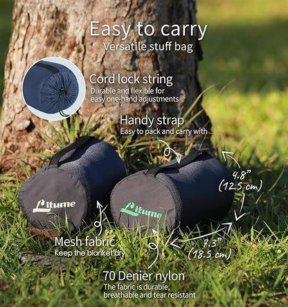 Travel Camping Blanket Lightweight and Breathable, 67 x 48 in Soft Airplane Flight Blanket for Travelers, Foldable Sheet with Stuff Sack for Train, Camp, backapcking, Office, Home (E651 Grey)
