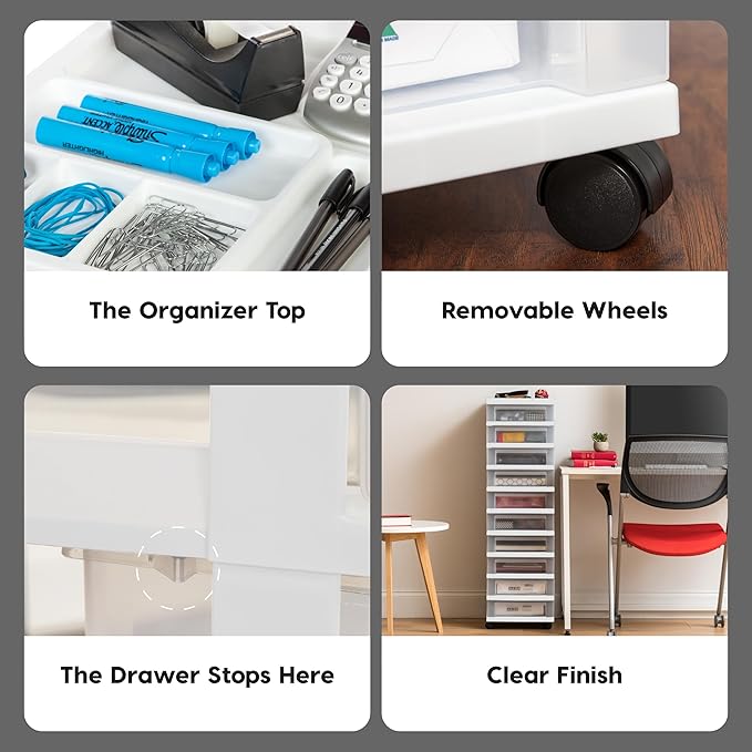 IRIS USA Plastic Drawer Storage Organizer Rolling Cart,