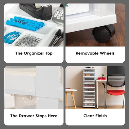 IRIS USA Plastic Drawer Storage Organizer Rolling Cart,