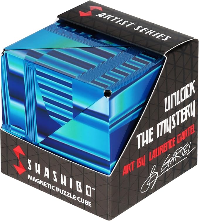 SHASHIBO Shape Shifting Box - Award-Winning Fidget Toy w/ 36 Rare Earth Magnets - Fidget Cube Transforms Into Over 70 Shapes, Sensory Toy Gift for Kids, Teens, and Adults (Blue Crystal)