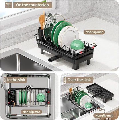 SanDream Dish Drying Rack, Small Over Sink Dish Drying Rack, Expandable Over