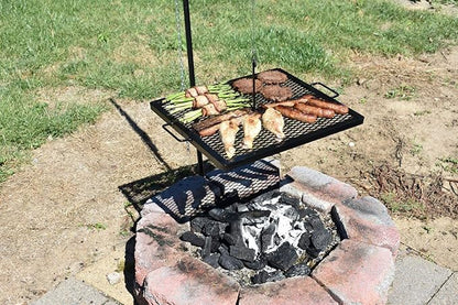Portable Campfire Grill Grate - Adjustable Swing Arm Cooking Grill for Fire Pit, Camping & Outdoor Cooking - Heavy Duty Steel Grate for Open Fire BBQ Grilling & Campfire Accessories