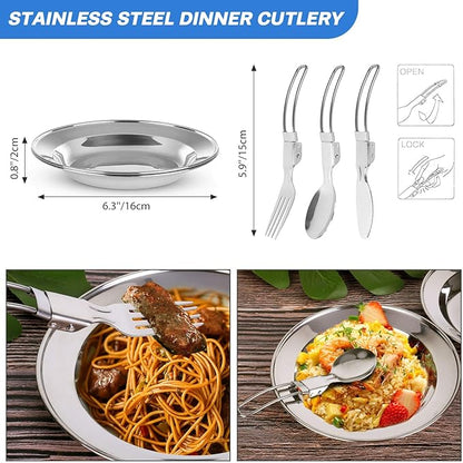 Odoland 16pcs Camping Cookware Set with Folding Camping Stove, Non-Stick Lightweight Pot Pan Kettle Set with Stainless Steel Cups Plates Forks Knives Spoons for Camping Backpacking Outdoor Picnic