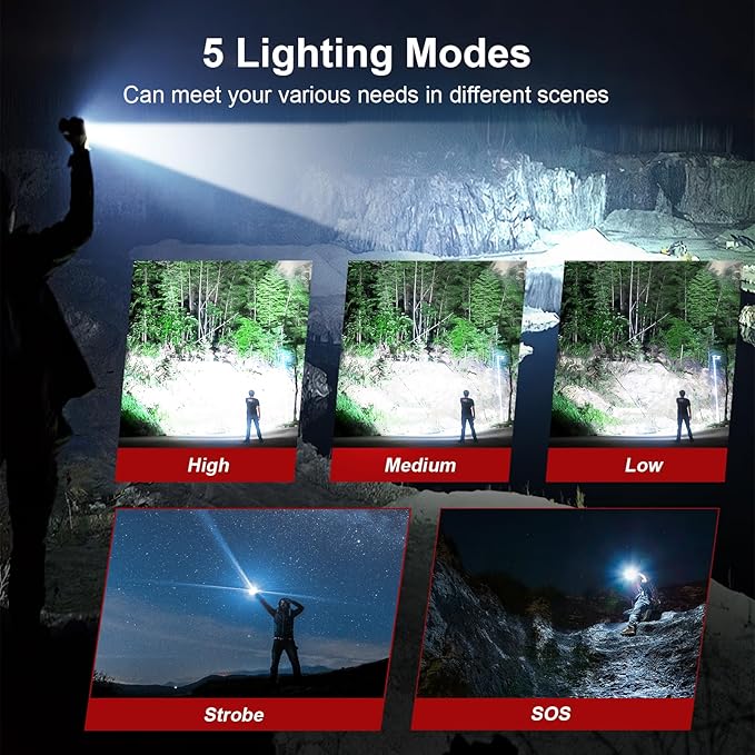 Flashlight 2000 High Lumens Rechargeable - 30W Super Bright LED Flash Light | 5000ft Beam & 12H Long Lasting USB C High Powered Handheld Police Flashlight for Home, Camping, Hiking, Emergency