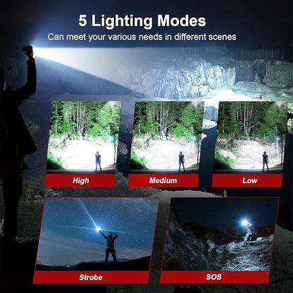 Flashlight 2000 High Lumens Rechargeable - 30W Super Bright LED Flash Light | 5000ft Beam & 12H Long Lasting USB C High Powered Handheld Police Flashlight for Home, Camping, Hiking, Emergency