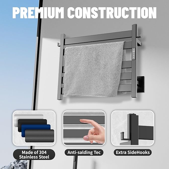 K&KALONZO Towel Warmer for Bathroom, Wall-Mounted 5-Bar Heated Towel Rack
