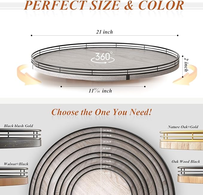21" Lazy Susan Wood Turntable Organizer