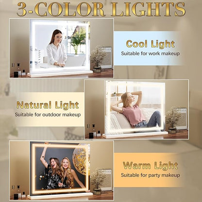 ROLOVE 23x18 Inch Lighted Vanity Mirror, 3-Color Dimmable LED & Touch Control