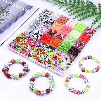 2480pcs Sports Ball Polymer Clay Beads Charms for Friendship Bracelets Making Kit Cute Fun Beads DIY Arts Crafts Birthday Gifts for Kids Girls Baseball Basketball Soccer Rugby Volleyball Football Bead
