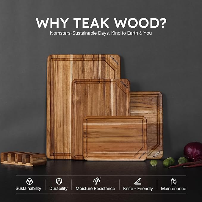 4 Pack Teak Wood Cutting Board Set