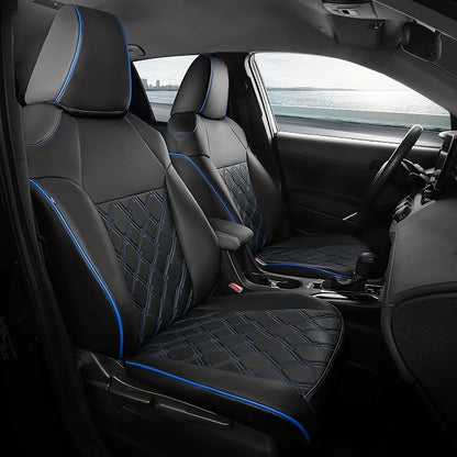 FREESOO for Toyota Corolla Seat Covers L LE XLE, LE Eco Sedan 2014 2015 2016 2017 2018 2019, Luxury Leather Seat Covers for Cars, Custom Fit Car Seat Covers, Waterproof Seat Cover, Black Blue Full Set