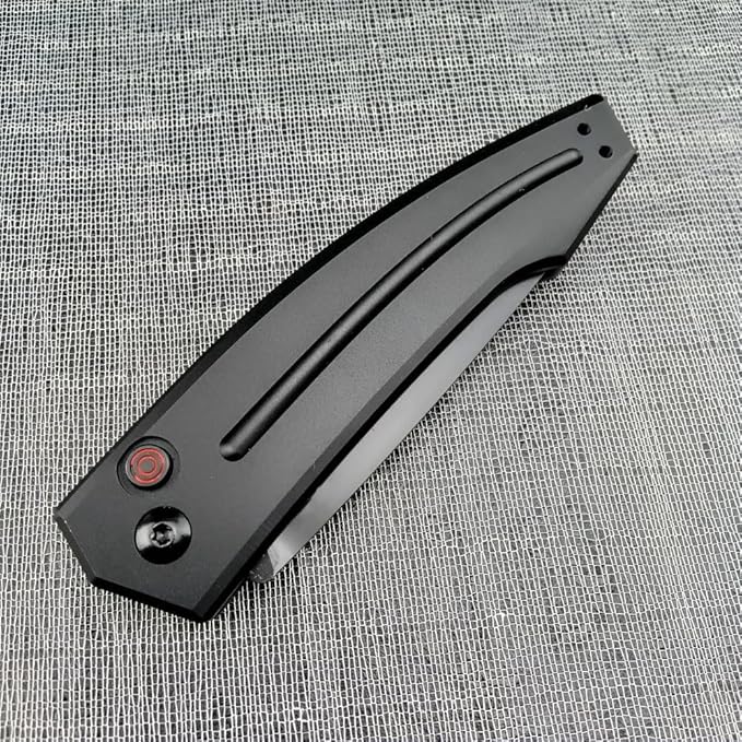 3.31'' D2 Steel Blade Aluminum Handles Speed Safe Botton Fast Opening Folding Knife with Pocket Clip, Camping EDC Tools, Survival Knives, Christmas Gift for Men and Women (Black Serrated Blade)