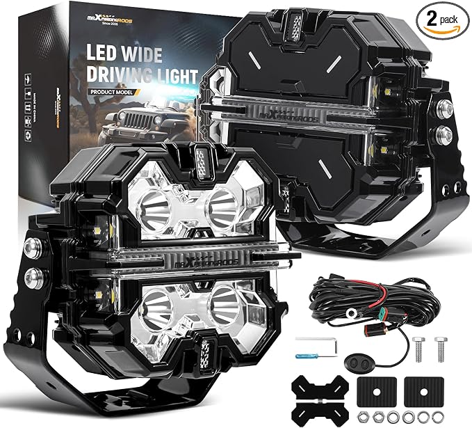 maXpeedingrods 5" 178W LED Off Road Lights, 21360LM Bright Pod Lights with Amber/White DRL 3 Modes, 270°Side Shooter for Wrangler Trucks Jeep Pickup ATV Motorcycles,Cube Ditch Light with Black Covers