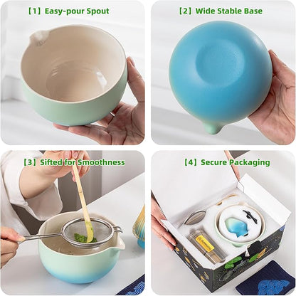TEANAGOO Matcha Whisk Set Blue,Ceremony Matcha Set,Matcha Kit Grident Blue,Matcha Tea Set for Making Breakfast/Latte,Matcha Whisk Set and Bowl with All Accessories,Gift for Matcha Lover
