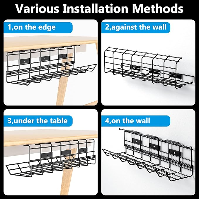 2 Pack DELAMU Under Desk Cable Management Tray, Metal Cord Cable Organizer