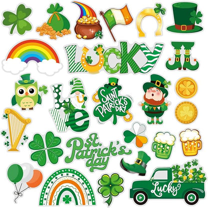 MARFOREVER 50 PCS St. Patrick's Day Gel Window Clings Stickers Reusable Green Shamrock Thick Gel Clings Decals for Spring Irish St Patrick's Day Kids Toddlers Classroom Party Window Glass Decoration