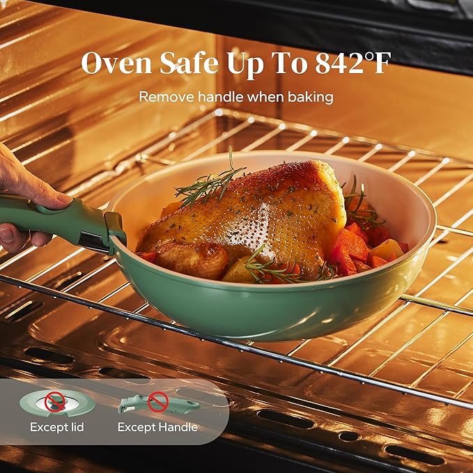 Redchef Ceramic Cookware Set, Removable Handle Pots and Pans Non-Stick