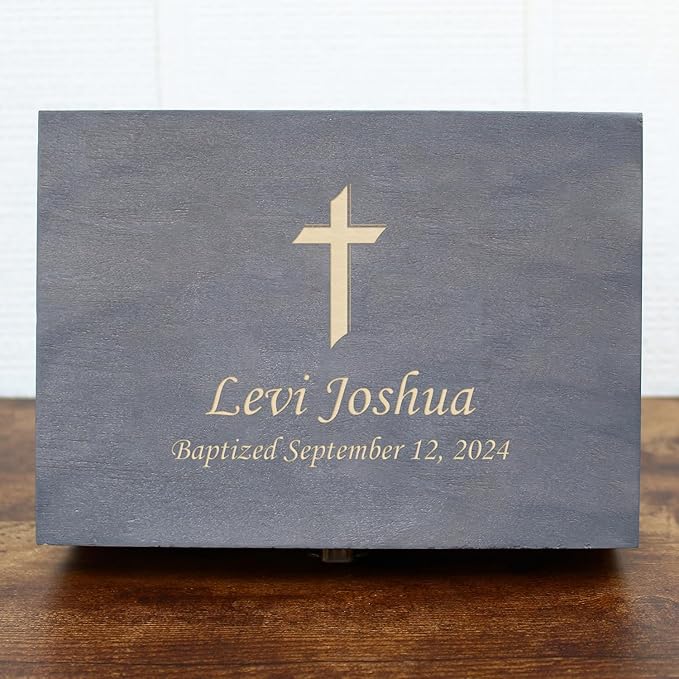 Personalized Memory Box for Keepsakes Baptism Gifts First Communion Christening Wooden Gift Box - Storage Box for Girls, Boys Custom Engraved Keepsake Boxes for Jewelry Memento Photos Storage