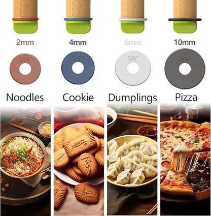 Rolling Pin with Adjustable Thickness Ring, Dough Thickness