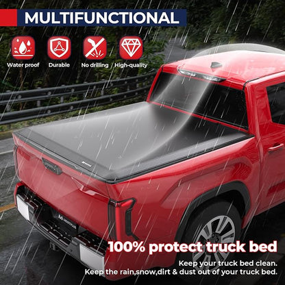 MOSTPLUS Quad Fold Soft Tonneau Cover Truck Bed Compatible for 2014-2026 Toyota Tundra Fleetside for Models with or Without The Deckrail System (5.5 FT) On Top Cargo Bed Waterproof