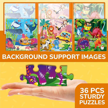 QUOKKA Magnetic Puzzles for Kids Ages 4-6 - 36 Pieces Sudoku Toddler Puzzles Ages 2-4 - Travel Games for Kids Ages 3-5 - Animal Jungle Sea Toddler Travel Toys - Car Airplane Road Trip Games