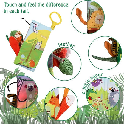 Jungle Baby Stroller Toys,Baby Books 0-6 Months,Touch and Feel Crinkle Cloth Books for Babies Infant Newborn Toys 0-3-6-12-18 Months, Interactive,Shower Gifts for Boys Girls