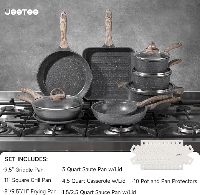 JEETEE Pots and Pans Set Non Stick 23pcs, Healthy Kitchen Cookware Sets