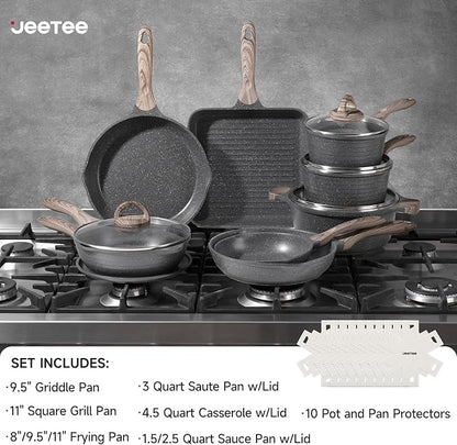 JEETEE Pots and Pans Set Non Stick 23pcs, Healthy Kitchen Cookware Sets