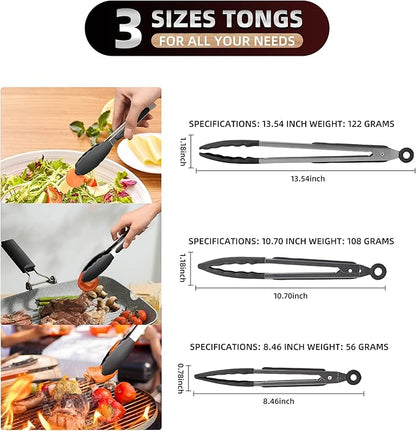 Pack of 3 Stainless Steel Kitchen Tongs