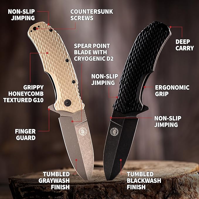 Off-Grid Knives - Rapid Fire Stinger, Assisted Spear Point Blade, Hard Use Build, Tactical, Camping & Survival EDC, Cryo D2 Steel, G10 Scales, Deep Pocket Carry (Coyote)