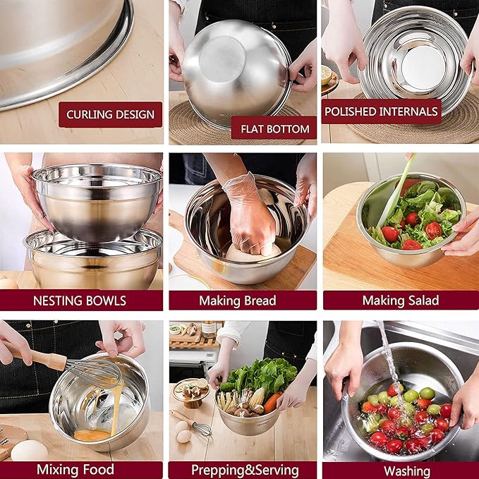 MIKULA Mixing Bowls Set, Large Nesting Bowls 7/6/4.5/3.5/2.5QT, Measuring Cups