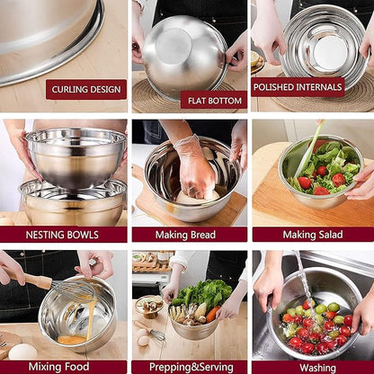 MIKULA Mixing Bowls Set, Large Nesting Bowls 7/6/4.5/3.5/2.5QT, Measuring Cups