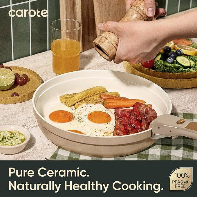 CAROTE 18 Pcs Ceramic Cookware Set Titanium Nonstick