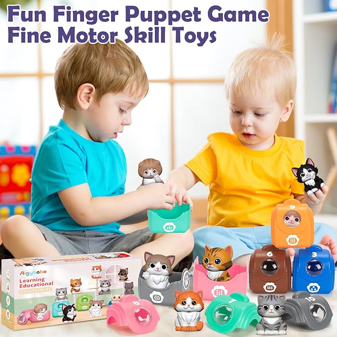 Learning Toys for 1 2 3 Year Old Boys Girls, 20 Pcs Cat Toys for Toddlers 1-3, Kitten Finger Puppet Games, Counting Matching Sorting Motor Educational Playset, Gifts for Baby Toddlers Age 12-18 Months