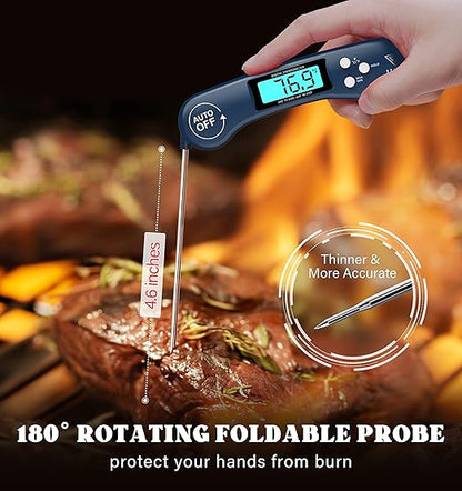 DOQAUS Digital Meat Thermometer, Instant Read Food Thermometers for Cooking, Kitchen Probe with Backlit & Reversible Display, Wide Temperature Range for Turkey, Grill, BBQ, Baking, Bread, Sourdough
