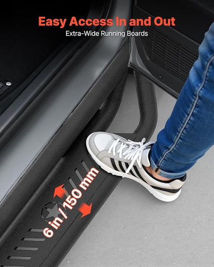 VEVOR Running Boards Compatible with 2019-2025 Chevy Silverado/GMC Sierra 1500 Crew Cab 2020-2025 Chevy Silverado/GMC Sierra 2500HD 3500HD Crew Cab,6 Inches Side Steps, Black Carbon Steel Nerf Bars