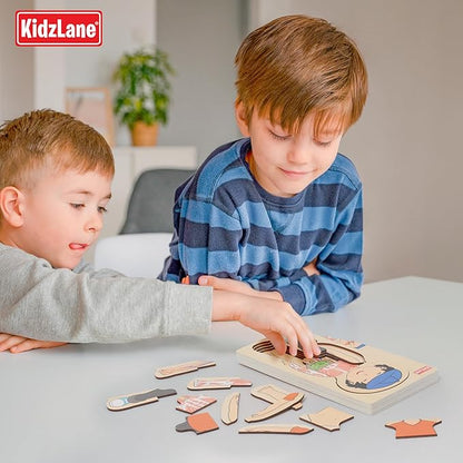 Kidzlane Wooden My Body Puzzle for Toddler - 5-Layer Human Anatomy Puzzle - Real Wood - Multicolor - Educational Toy for Kids - BPA Free - Explore Skeletal, Respiratory, Digestive System
