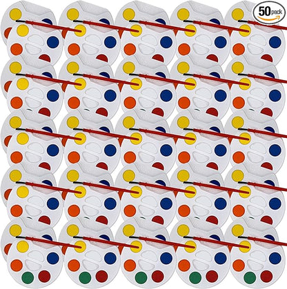 Color Swell Bulk Watercolors Round Paint Pack with Brushes - 50 Sets with 5 Washable Colors Each - Great for Kids, Classrooms, Parties, Students, Donations, Party Favors, All Ages