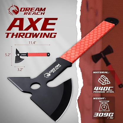 Dream Reach Throwing Axe Set - 3PCS Full Tang Throwing Hatchets with TPR Rubber Sleeve and Protective Sheaths for Recreation and Competition