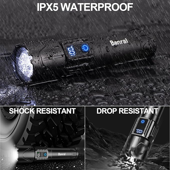 Rechargeable Flashlights High Lumens - Super Bright LED Tactical Flash Light, Powerful Waterproof Handheld USB C Flashlight for Camping,Emergencies,Home,5 Modes,Zoomable (2, Black)