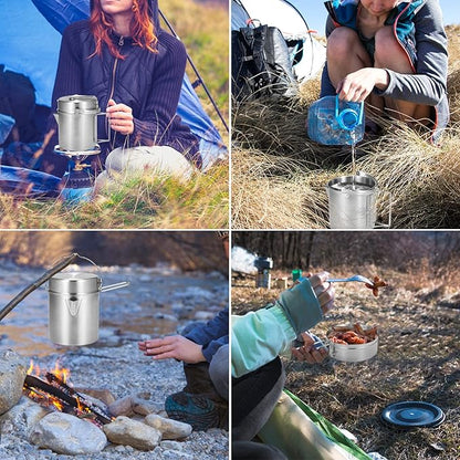 Lixada Camping Pot Stainless Steel Lightweight Kettle Bottle Cup or Pot with Foldable Handle and Dual Use Cover for Camping Hiking Backpacking Picnic